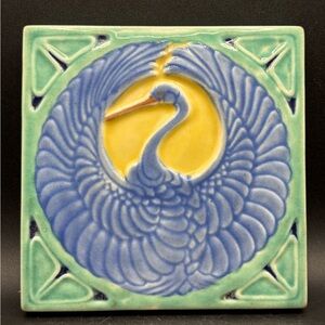 Rookwood Pottery Vintage Multicolor Glazed Crane Footed Tile Trivet XXII 2047